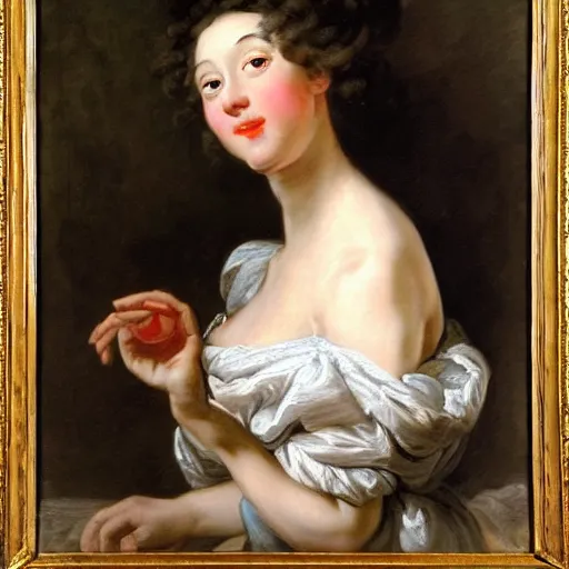 Image similar to portrait painting of a woman, bourgeoisie, high society, beautiful, elegant, shoulder - length, playful, by francois boucher, largilliere, elisabeth vigee le brun, rococo