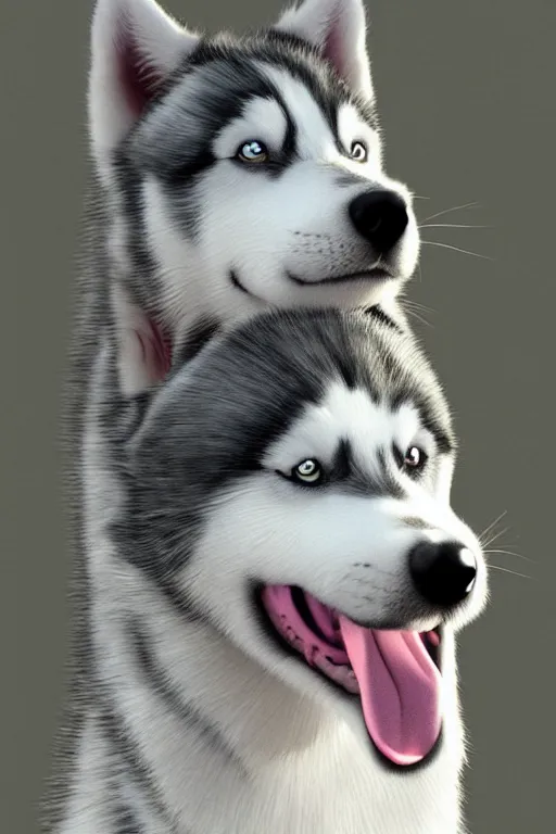 Image similar to a character design of a husky wearing a white vest