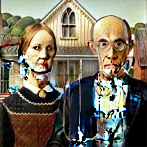 Image similar to a photograph of Grant Wood painting American Gothic