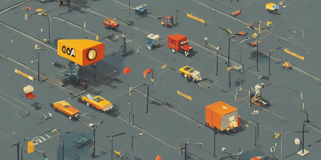 Image similar to cute ai logo of lab about transportation by goro fujita and simon stalenhag and wes anderson and alex andreev, 8 k, trending on artstation, hyper detailed, cinematic