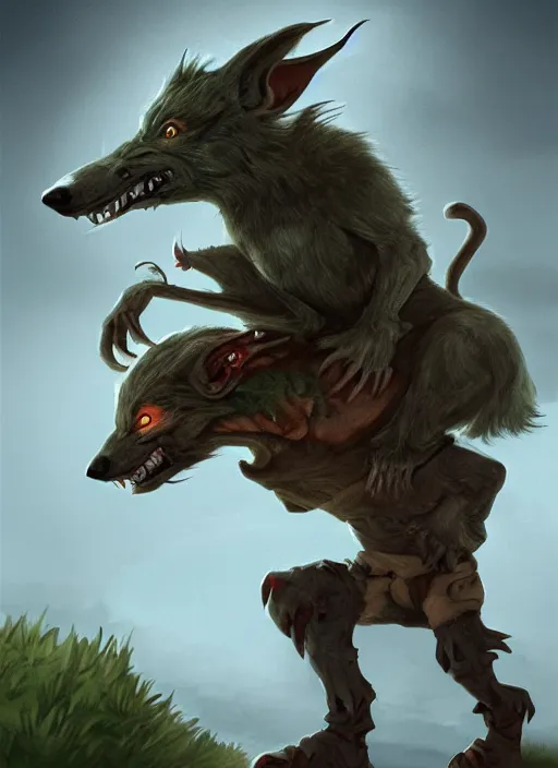 Image similar to Goblin with no legs riding a wolf, digital painting, 8k, HD