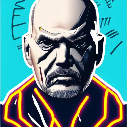 Image similar to cyberpunk vladimir lenin as the leader of a futuristic communist society, cybernetics, sharp lines, digital, artstation, colored in