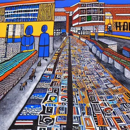 Prompt: ndebele city of the future, ndebele painted street scene, high definition, detailed, futuristic, night scene, realistic