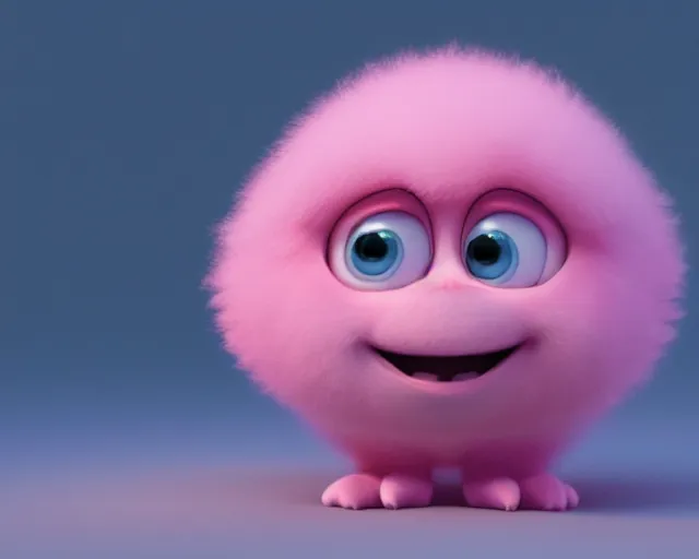 Prompt: 3D Pixar movie animation render of the cutest little pink fluffy creature with a big lovely grin smile sweet adorable cherub, octane render, pastel colors, soft clouds and soft gradient background