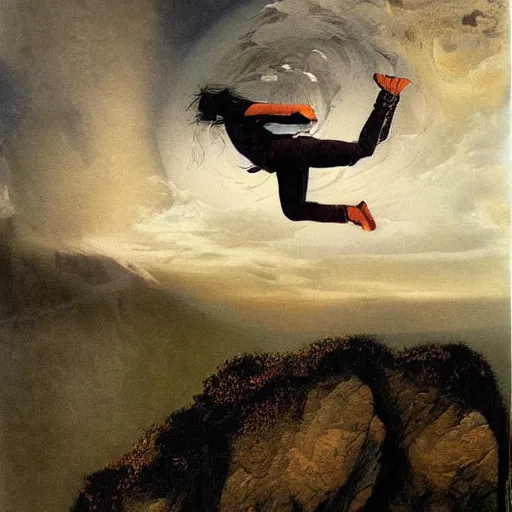 Image similar to falling off the edge of the earth, romanticism artwork