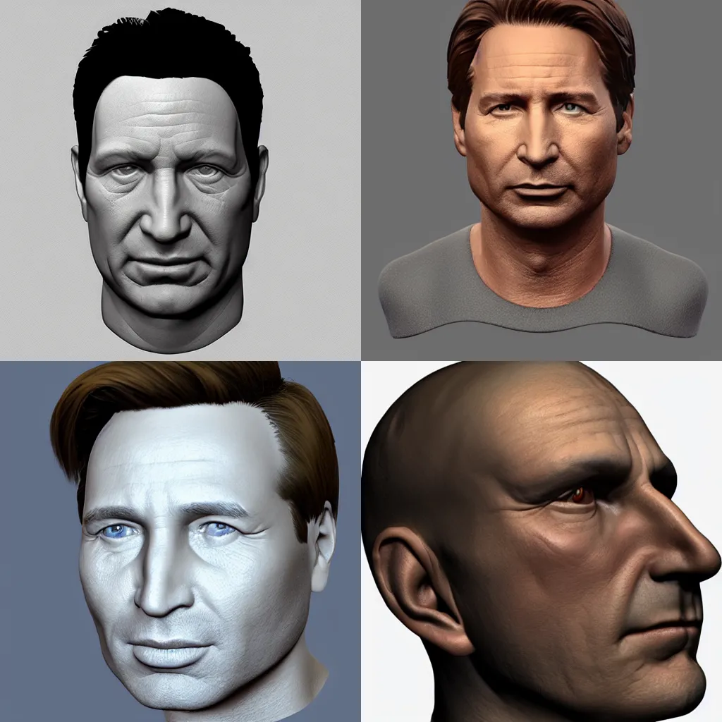 Prompt: David Duchovny 3D head Model, ZBrush, 3DS Max