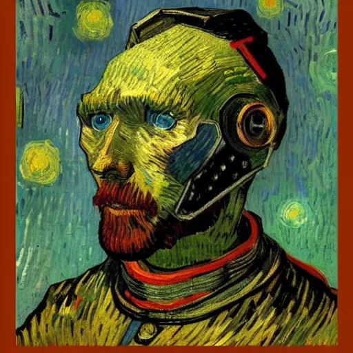 Image similar to portrait of a robot by van gogh in the style of greg rutkowski