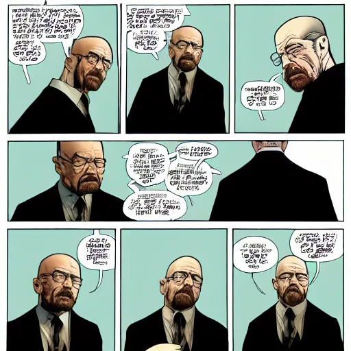 Prompt: Walter White, season 1, episode 1, in a Vertigo comic panel, detailed,
