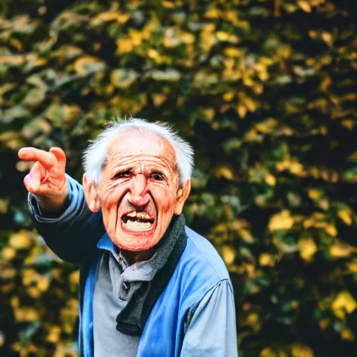 Image similar to An elderly man shouting at the wind, Canon EOS R3, f/1.4, ISO 200, 1/160s, 8K, RAW, unedited, symmetrical balance, in-frame