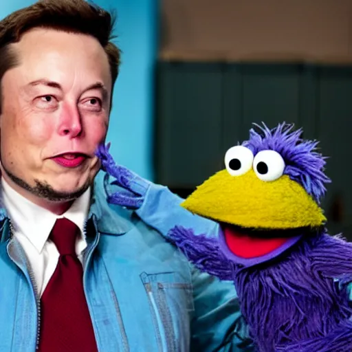 Image similar to Still of Elon Musk as a Muppet on Sesame Street