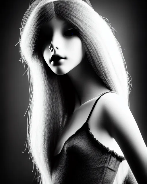 Image similar to black and white dreamy smoky young beautiful female artificial intelligence, long hair are made of smoke, cinematic, rim light, bokeh, photo - realistic, elegant, high detail, 8 k, masterpiece, photo taken in 1 9 3 0