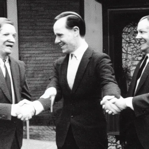 Prompt: ghastly unnerving men shaking hands