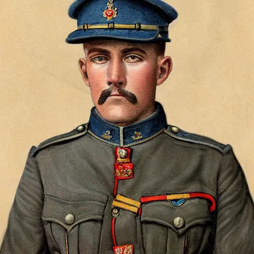 Image similar to Portrait of a WWI British Army officer. Detailed art. High resolution.