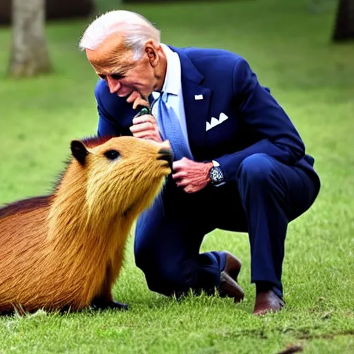 Prompt: joe Biden eating a capybara real footage