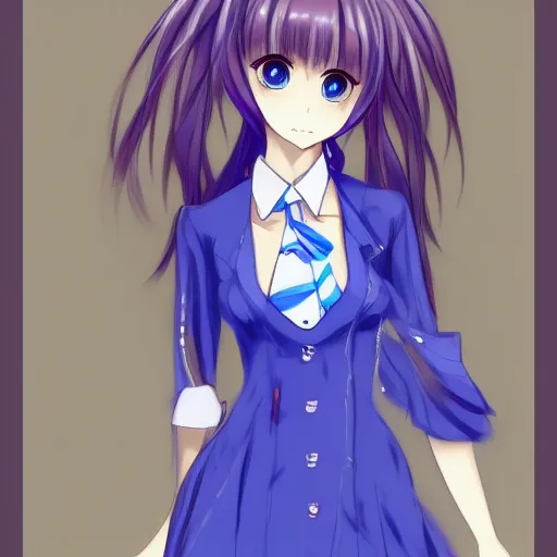 Image similar to a woman in a blue dress with a tie around her neck, an anime drawing by Jin Homura, featured on pixiv, lyco art, pixiv, anime, deviantart hd