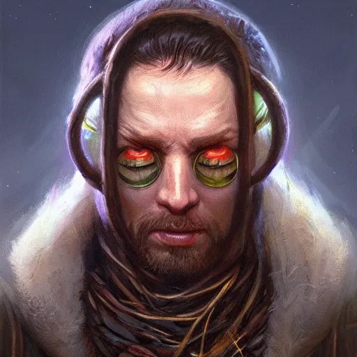 Prompt: realistic d & d fantasy cultist with glowing eyes, closeup portrait art by donato giancola and greg rutkowski, vintage retro, realistic face, digital art, trending on artstation, symmetry!!