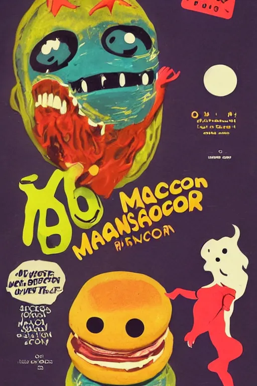 Prompt: macaron monster 1 9 6 0 horror movie poster