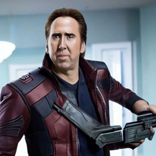 Prompt: Nicholas Cage as Star Lord from Guardians of the Galaxy