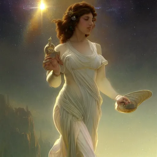 Image similar to galaxy goddess retro fantasy art digital painting, artstation, concept art, soft light, hdri, smooth, sharp focus, illustration, fantasy, intricate, elegant, highly detailed, D&D, matte painting, in the style of Greg Rutkowski and Alphonse Mucha and artemisia, 8k, highly detailed, jurgens, rutkowski, bouguereau, pastoral, rustic, georgic