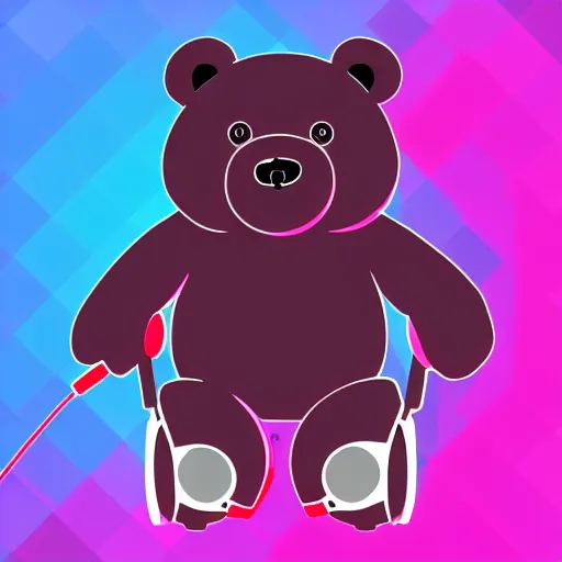 Image similar to iconic vector logo of cute cuddly pink bear with a podcast microphone, melodic, headphones, music, streaming, dreamy, isometric, adorable, octane render, golden ratio, 4k UHD, iconic design