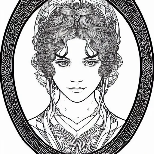 Image similar to clean simple line art of a little bit with short hair. no background. well composed, clean coloring book page, beautiful detailed face. coloring book line art by greg rutkowski and johanna basford and alphonse mucha