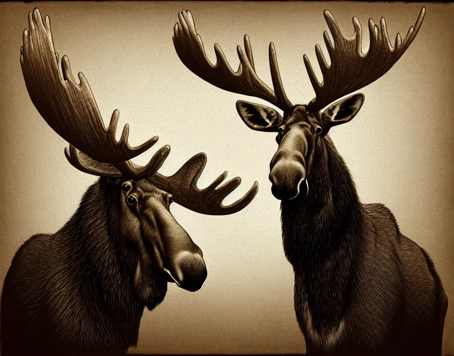 Prompt: moose in ambrotype, digital painting, trending on artstation, sharp focus, 4 k