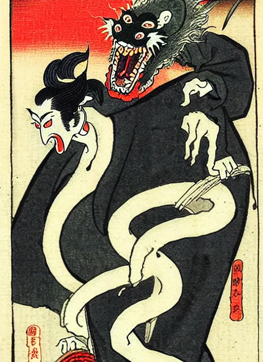 Prompt: dracula as a yokai illustrated by kawanabe kyosai and toriyama sekien