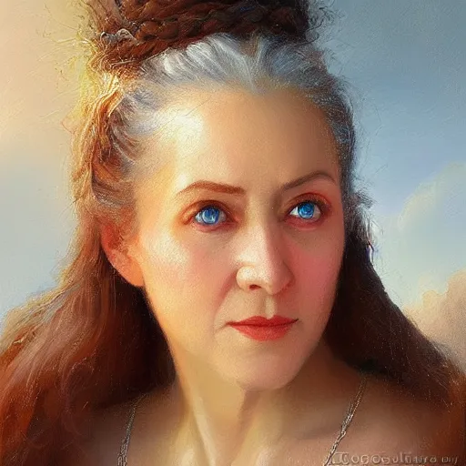 Image similar to portrait of a russian woman ( 3 5 ) from chabarovsk, russia in 2 0 2 1, an oil painting by ross tran and thomas kincade