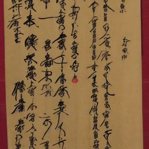 Prompt: a Japanese manuscript hand-written on papyrus