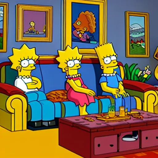 Prompt: the simpsons on their couch made of legos