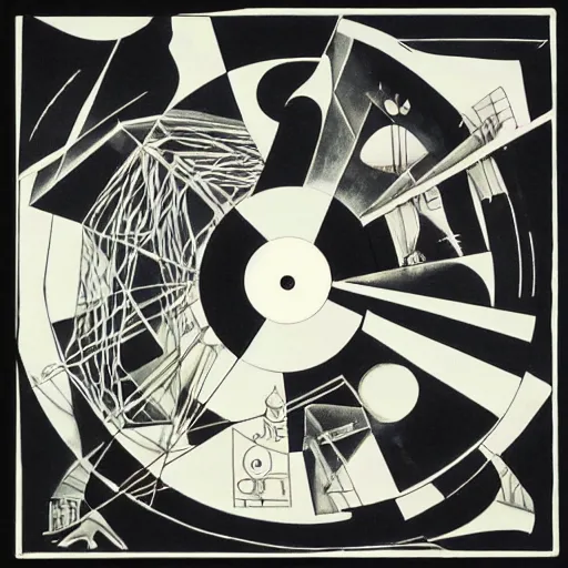 Image similar to large small giant building web dingo chinon toy vinyl record , by Amedeo Modigiliani and Albrecht Durer and Greg Rutkowski , An ink drawing , smooth , cubist