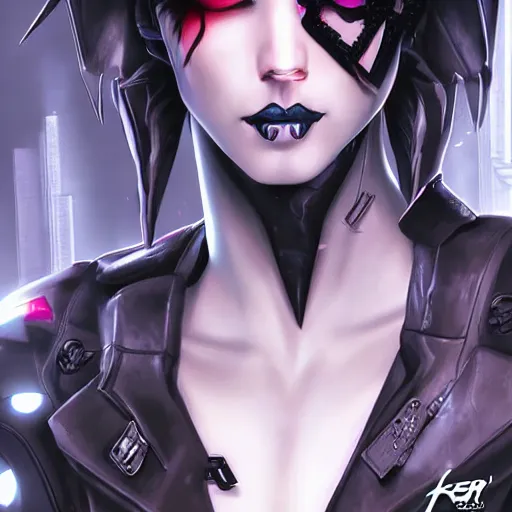 Image similar to A pale cyberpunk goth girl, cover by Artgerm