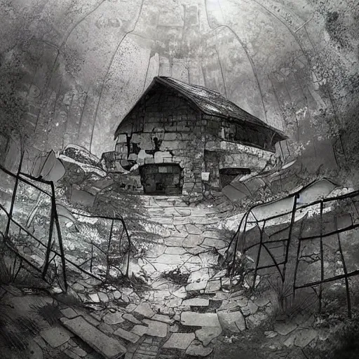 Prompt: Abandoned and derelict bunker in the style of Shōjo Shūmatsu Ryokō (girl's last tour) Tsukumizu, pixiv, pinterest anime, art by a known anime artist, art by manga, realistic, wide focus, 8k ultra, insanely detailed, intricate, elegant, art by Laurie Lipton, digital art