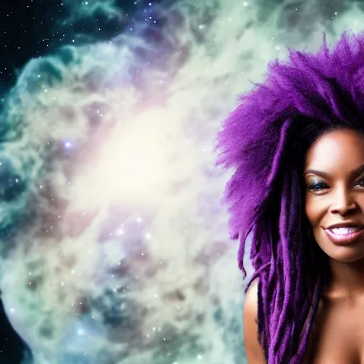 Image similar to black woman with purple dreads in space