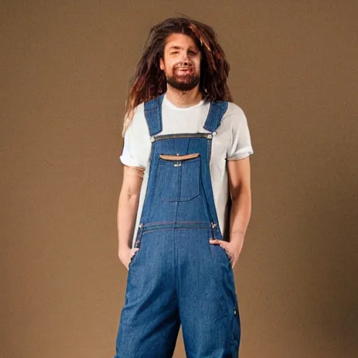 Image similar to kangaroo wearing denim overalls that have a front pocket, fashion managzine photograph, studio lighting