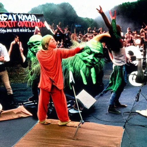 Image similar to yoda performing at woodstock