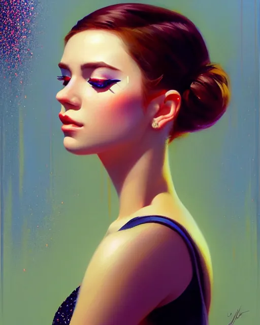 Image similar to stylized portrait of an artistic pose, composition, young fancy lady with white eyes and glitter makeup, realistic shaded, fine details, realistic shaded lighting poster by ilya kuvshinov, magali villeneuve, artgerm, jeremy lipkin and michael garmash and rob rey