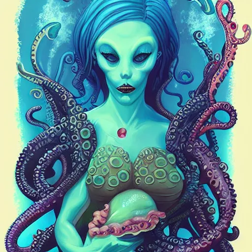 Prompt: underwater lofi scorn lovecraftian lovecraft mermaid portrait, octopus, Pixar style, by Tristan Eaton Stanley Artgerm and Tom Bagshaw.