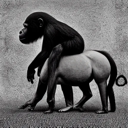 Prompt: an ape and a horse, yin Yang shaped