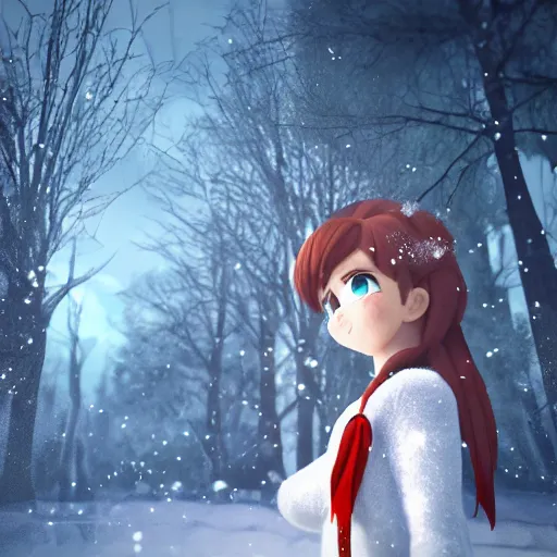 Prompt: portrait focus of ( ( angry super saiyan ) ) beautiful 3 d anime girl posing, frozen ice dark forest background, snowing, bokeh, inspired by masami kurumada, octane render, volumetric lighting