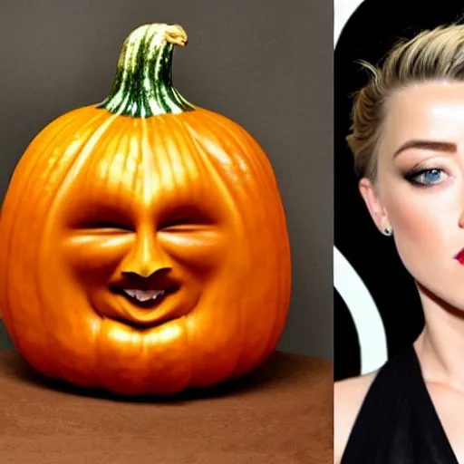 Image similar to gourd shaped like the face of amber heard hybrid intercross mix as a gourd