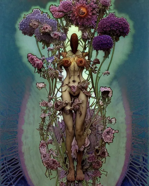 Prompt: the platonic ideal of flowers, rotting, insects and praying of cletus kasady carnage thanos davinci dementor wild hunt chtulu mandelbulb spirited away doctor manhattan bioshock, caustic, ego death, decay, dmt, psilocybin, concept art by alphonse mucha and greg rutkowski and zdzisław beksinski