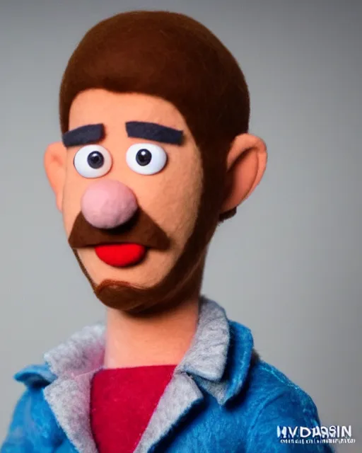 Image similar to twitch streamer adin ross as a muppet. highly detailed felt. hyper real photo. 4 k.