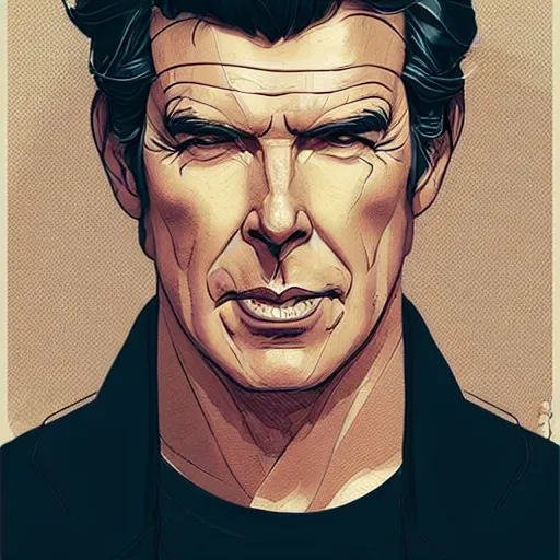 Prompt: a study of cell shaded portrait of pierce brosnan concept art, llustration, post grunge, concept art by josan gonzales and wlop, by james jean, Victo ngai, David Rubín, Mike Mignola, Laurie Greasley, highly detailed, sharp focus, alien, Trending on Artstation, HQ, deviantart, art by artgem