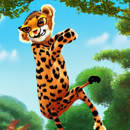 Prompt: a cheetah doing karate, pixar,