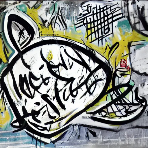 Prompt: arabic calligraphy, transylvanian folk art, in the style of graffiti, made by jean michel basquiat