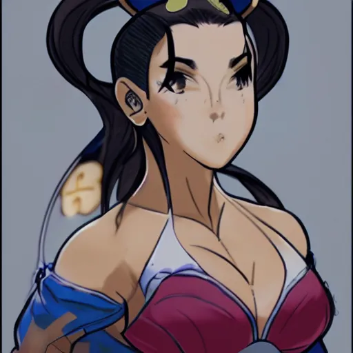 Image similar to a sketch of chun li in the style of gabi tozati