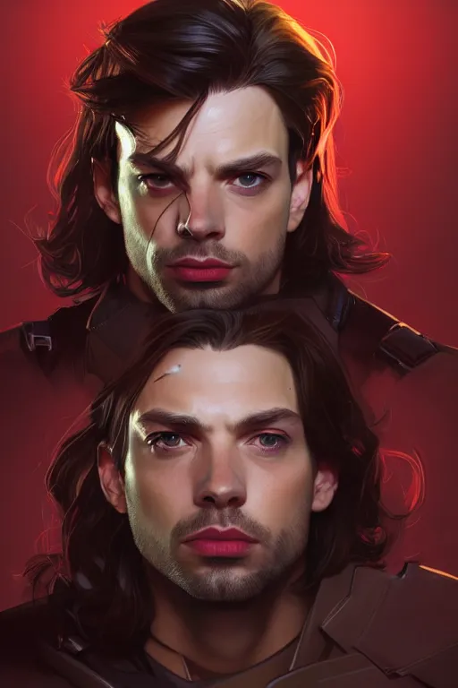 Prompt: a portrait of bucky barnes, fantasy, sharp focus, intricate, elegant, digital painting, artstation, matte, highly detailed, concept art, illustration, ambient lighting, art by ilya kuvshinov, artgerm, alphonse mucha, and greg rutkowski