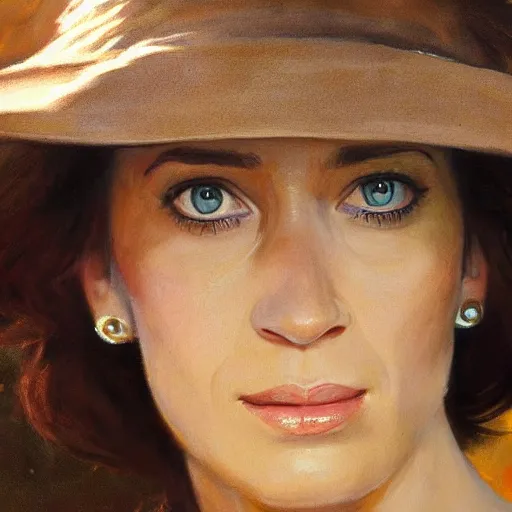 Image similar to ultra realistic portrait painting of john emily blunt as farmer, art by frank frazetta, 4 k, ultra realistic, highly detailed, epic lighting