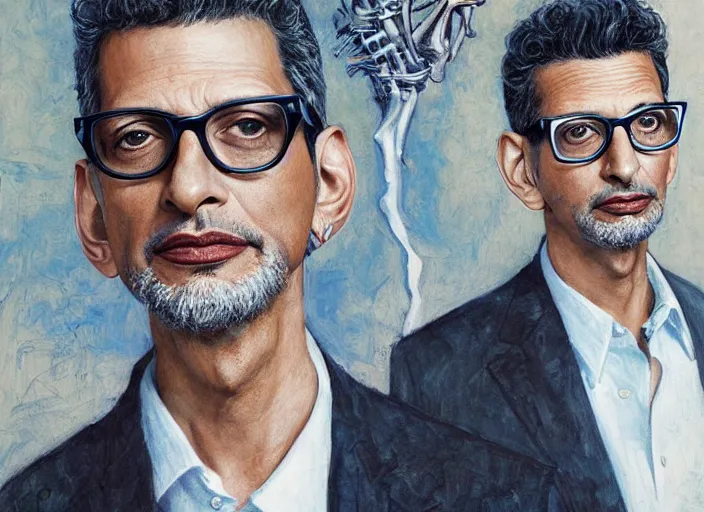 Image similar to a highly detailed beautiful portrait of jeff goldblum, james gurney, james jean